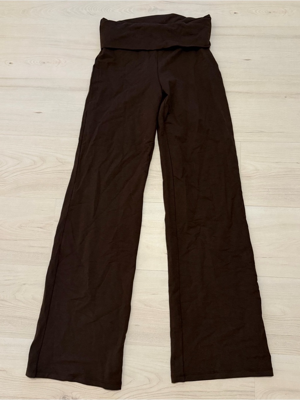 Garage Wide-Leg Fold-Over Waist Pants - Dark Brown